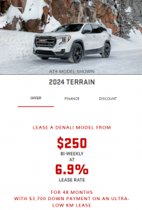 2024 GMC Terrain Special LEASE Financing Offers Incentives British Columbia Sunshine Coast GM BC